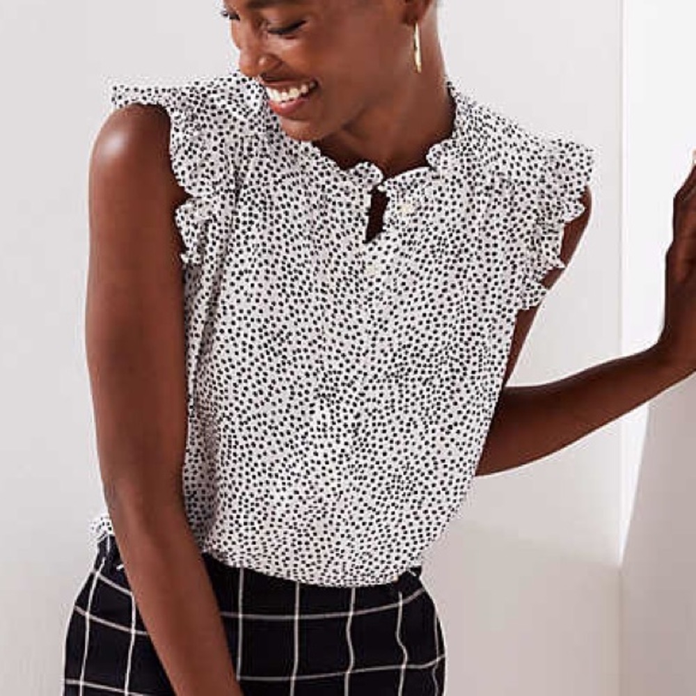 Loft Dotted Ruffle Henley Blouse